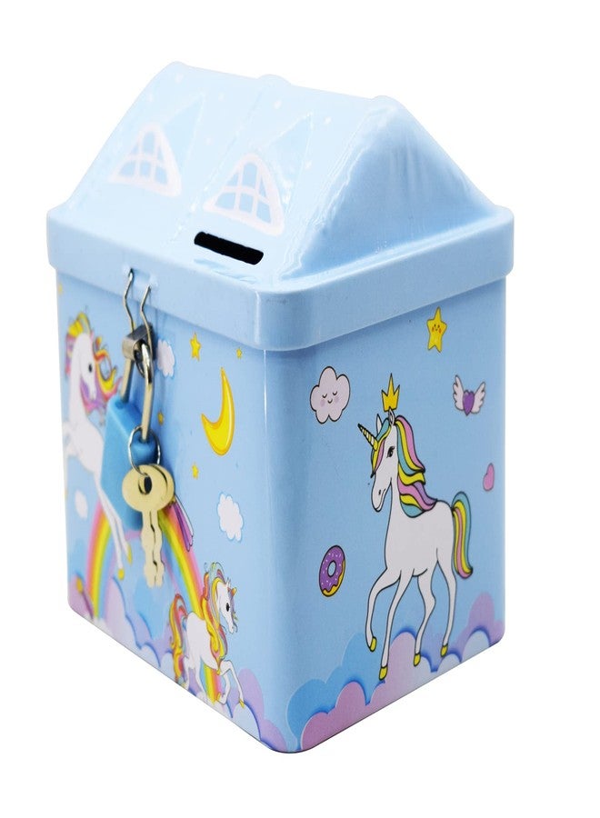 Asera حصالة نقود معدنية على شكل يونيكورن أزرق من أسيرا، مزودة بمفتاح وقفل، لعبة مثالية للأطفال والفتيات كهدية عيد ميلاد أو هدية مميزة. - Image 2